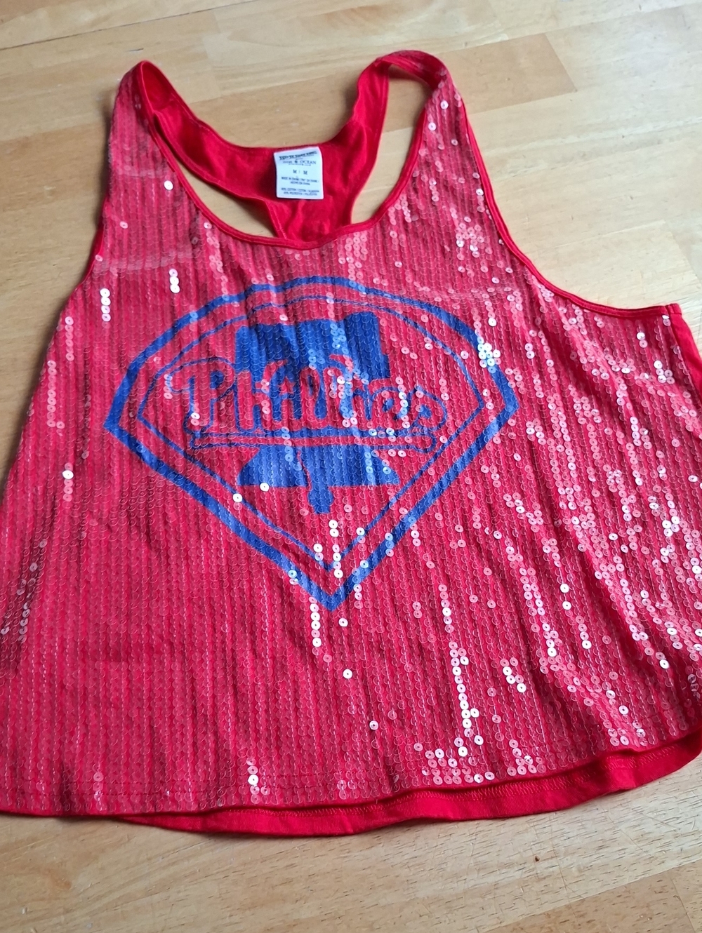 Pink Victoria's Secret With 5th & Ocean Phillies Sequin Cropped Top, Size Medium